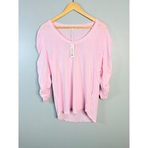 SUNDRY Pink 3/4‎ Sleeve Top Ruched Puff Sleeve Pima Cotton Women's T-Shirt NWT